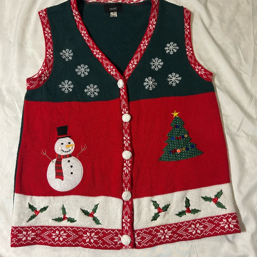 Womens FROSTY THE SNOWMAN Snowflake UGLY Christmas Sweater VEST L Party RN 42000